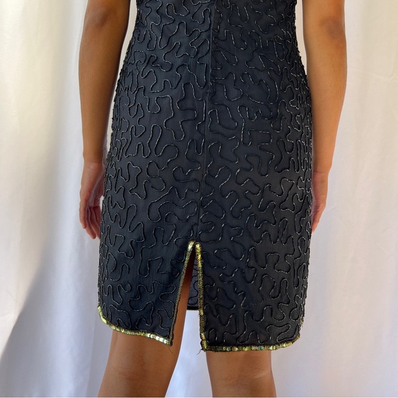 Vintage 80s Lawrence Kazar Embellished multicolor Sequin Cocktail Dress size PL - Picture 10 of 17